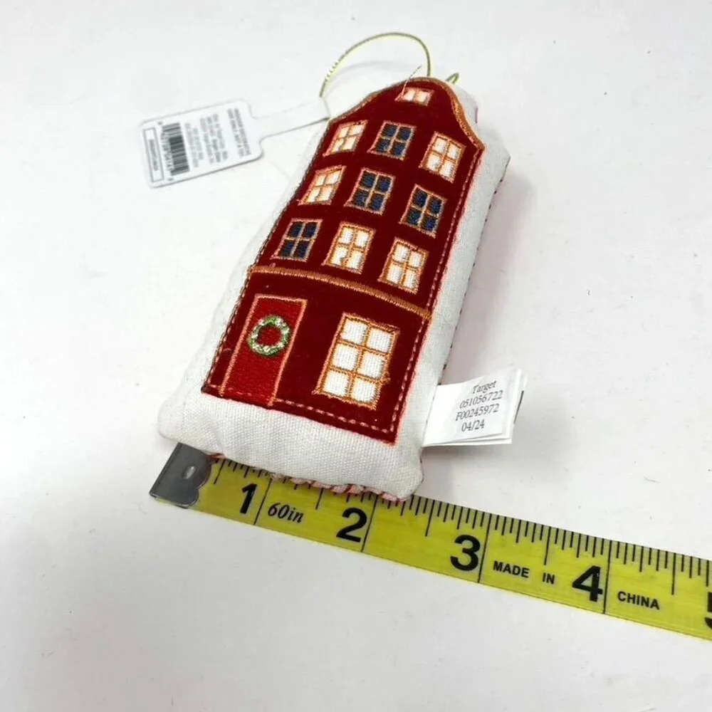 Target Fabric Plush Building House Christmas Tree Ornament Red/White Wondershop